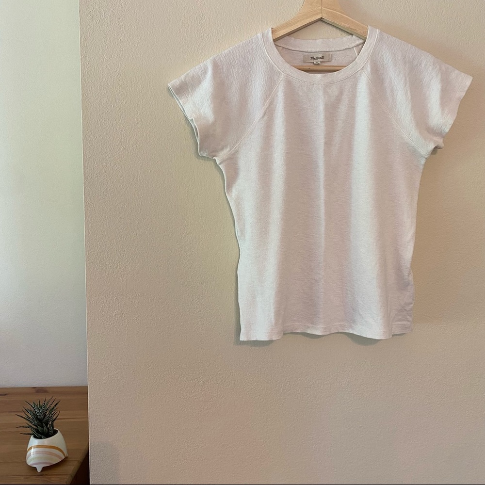 Madewell Westville Raglan Tshirt - textured white cotton, size M